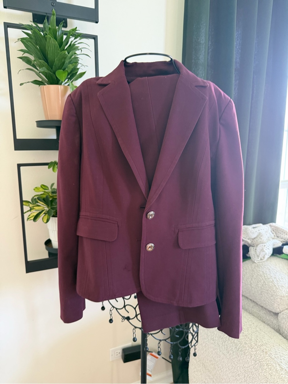 New York & Co. Woman's Burgundy Blazer - Two-Button Tailored Jacket and Pants
